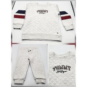 Tommy Hilfiger Logo Diamond Quilted Sweatshirt Jogger Set Light Gray Baby's 24M